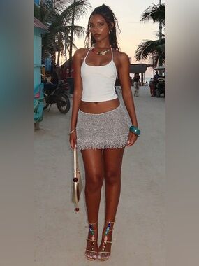 Cha Cha Knit Mini Skirt Silver